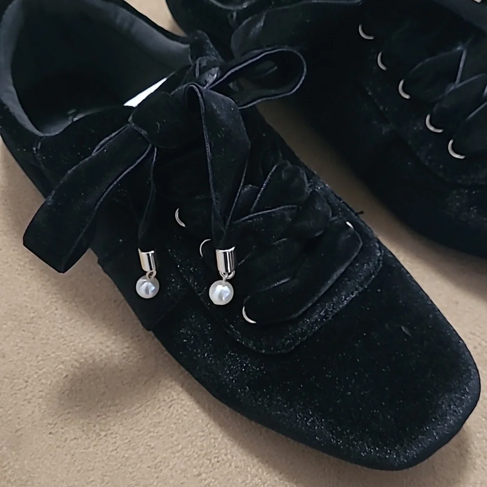 INC International Concepts Black Velvet Flats - Picture 2 of 9